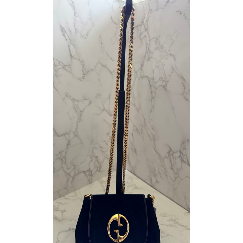 Gucci 1973 Small Chain Shoulder Bag in Black Suede - Picture 2 of 10